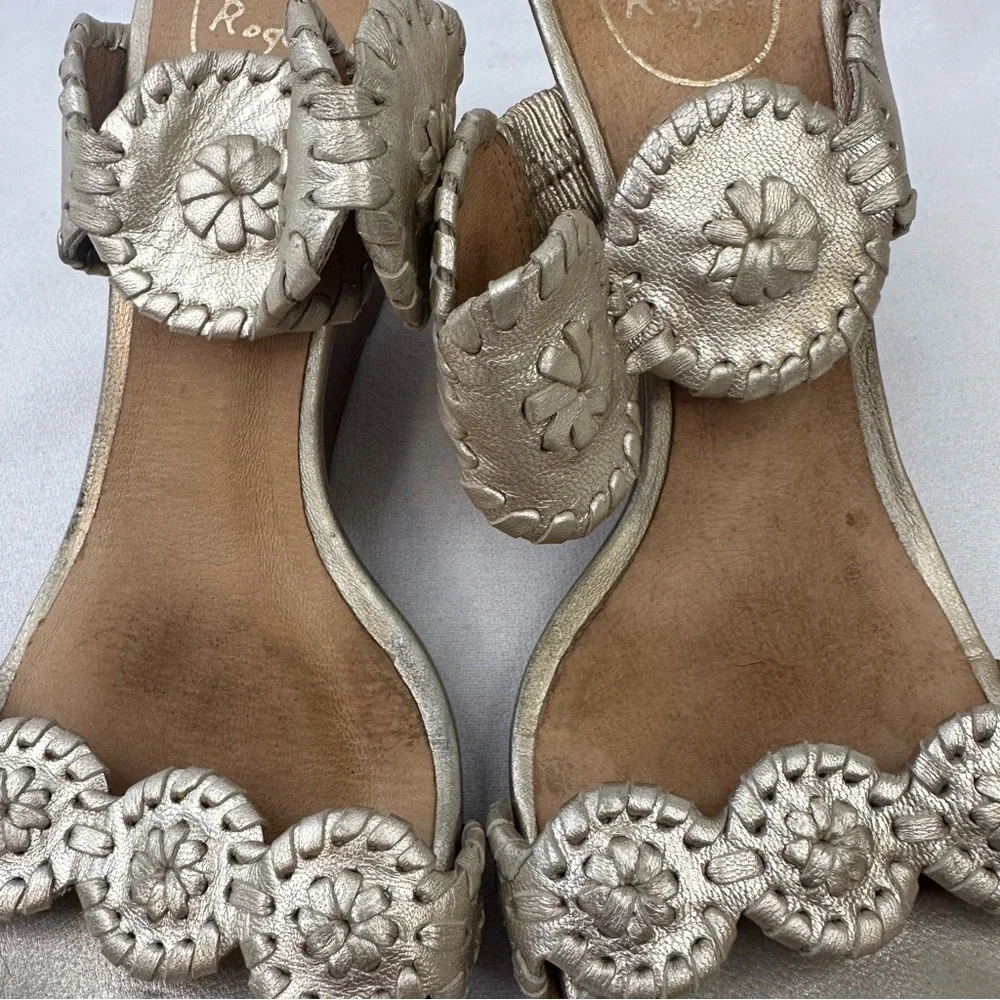 Jack Rogers Luccia Metallic Gold Leather Double Strap Wedge Sandals 8.5